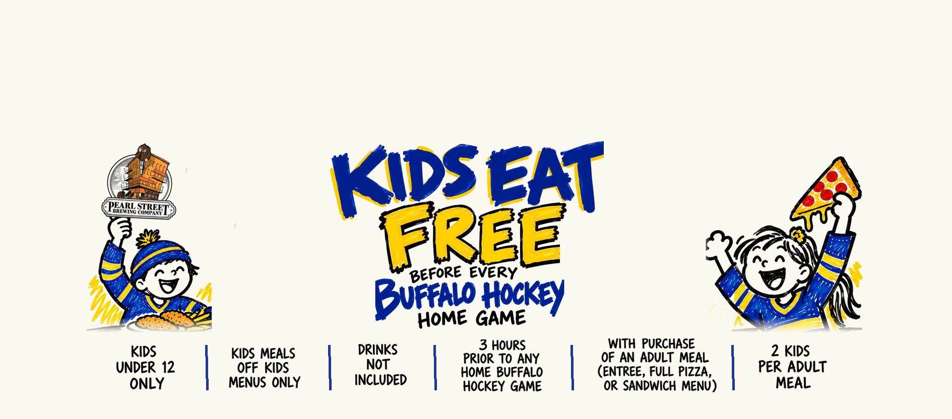 Kids eat free before every Buffalo hockey home game at Pearl Street Grill & Brewery